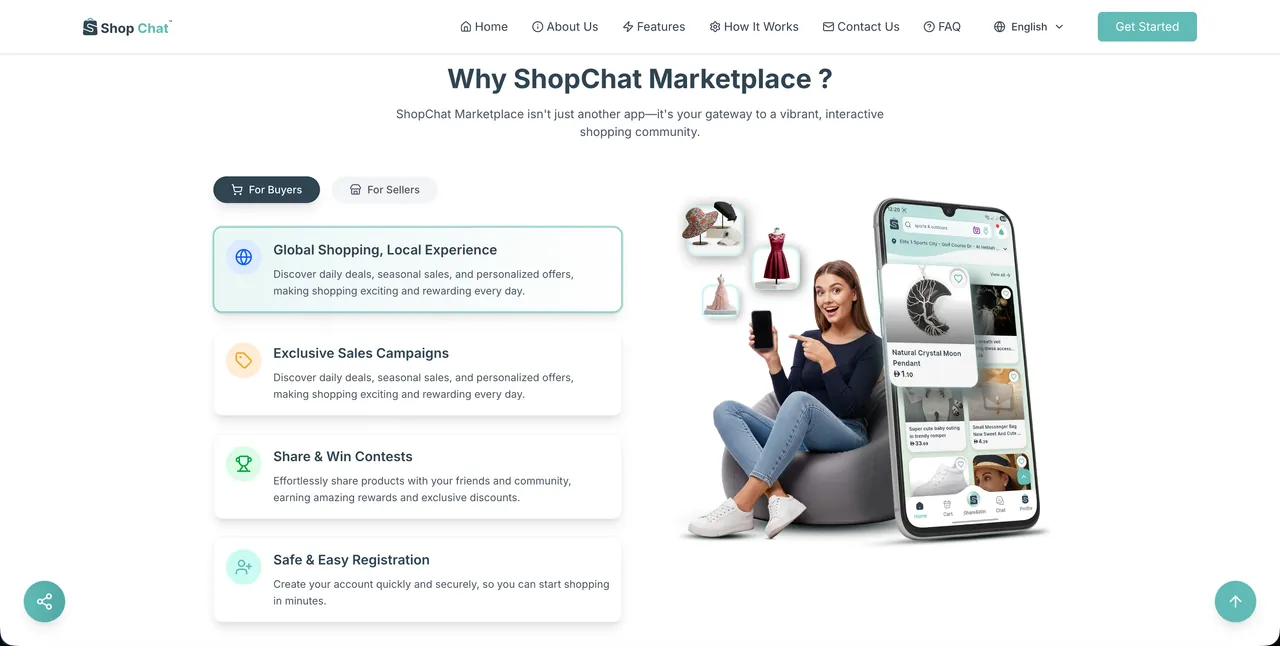 Why ShopChat Marketplace section with buyer features beside the app